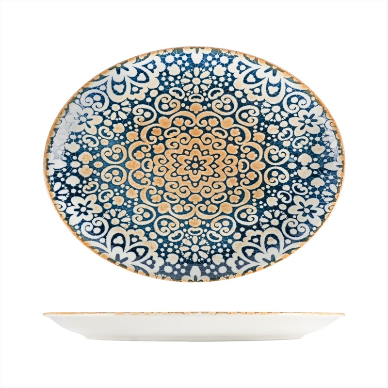 Alhambra 14.25″ x 11″ x h:1.25″ Oval Decorated Porcelain Platter