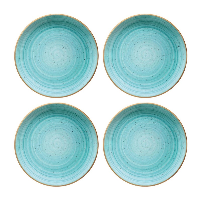 Aqua dia.6.75″ Round Blue Porcelain Plate (Set of 4)