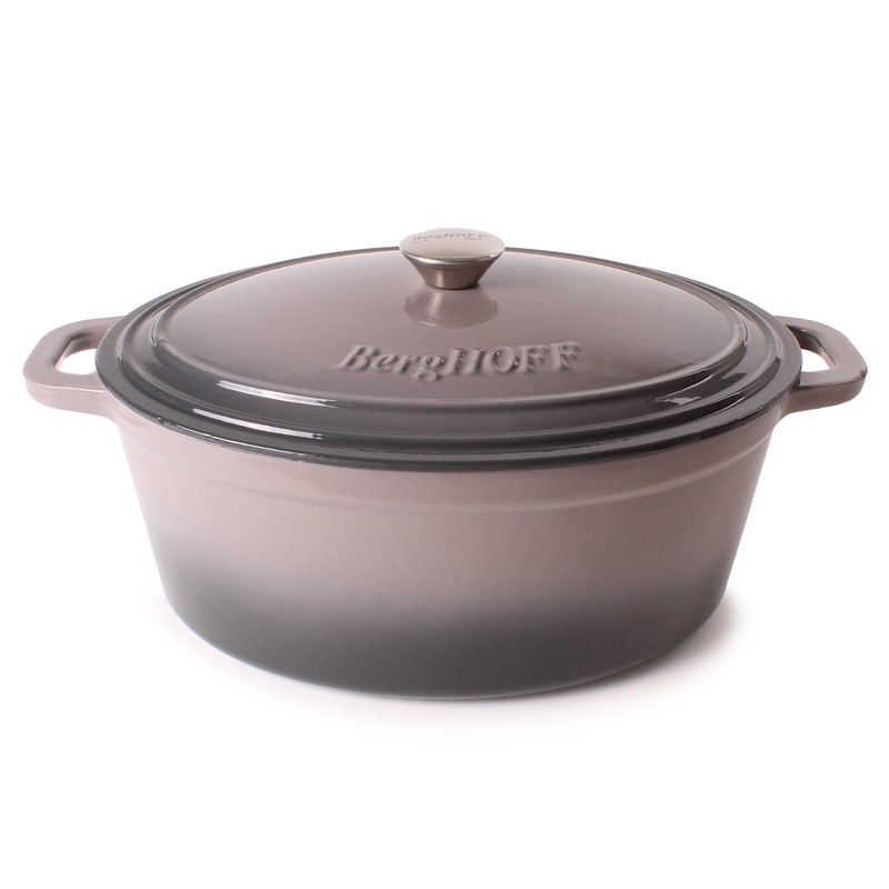 BergHOFF Neo Cast Iron 5qt. Oval Dutch Oven 11.5″ with Lid, Oyster