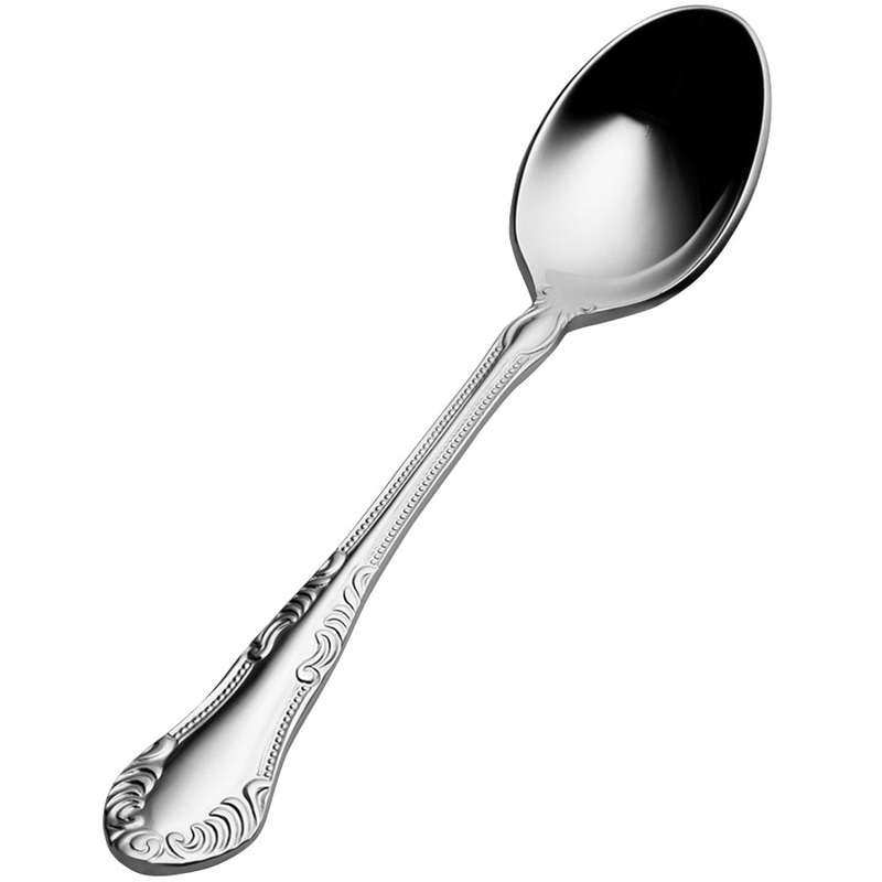 Bon Chef S2516 Elegant 4 3/4″ 18/10 Stainless Steel Extra Heavy Weight Demitasse Spoon – 12/Pack