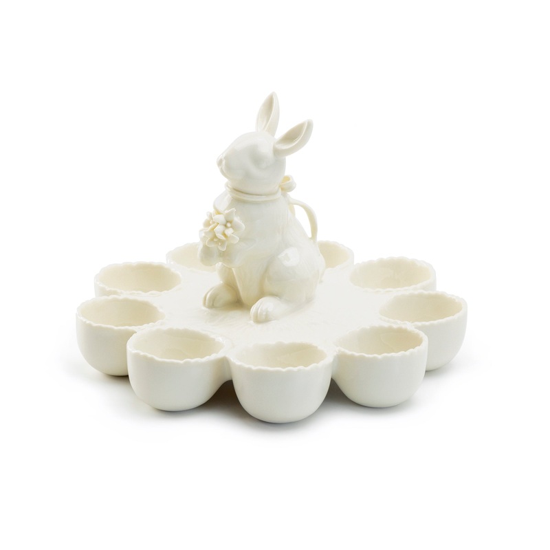 Bunny Figurine Fine Porcelain Egg Basket Tray