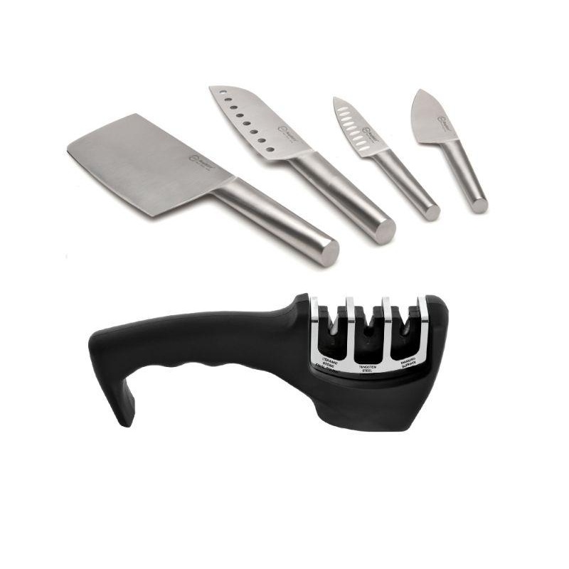 BergHOFF Straight 5pc 18/10 Stainless Steel Specialty Knife Set with 3-Slot Sharpener