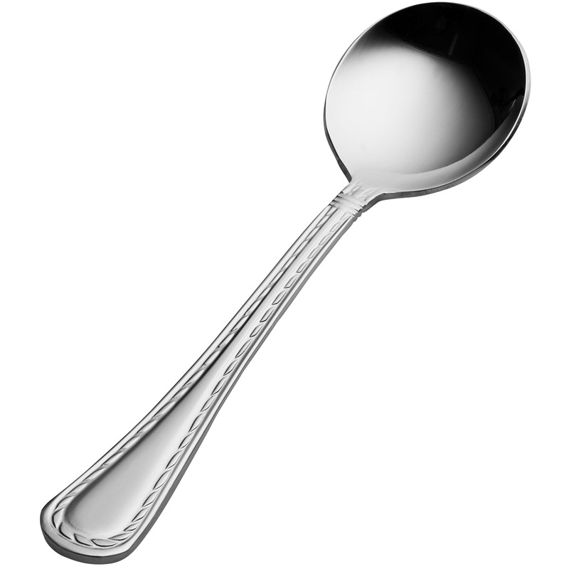 Bon Chef SBS401 Amore 6 1/16″ 18/0 Extra Heavy Weight Bonsteel Bouillon Spoon – 12/Pack