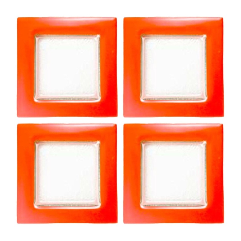 Glass Dinnerware 6″ x 6″ Square Orange Glass Plate (Set of 4)