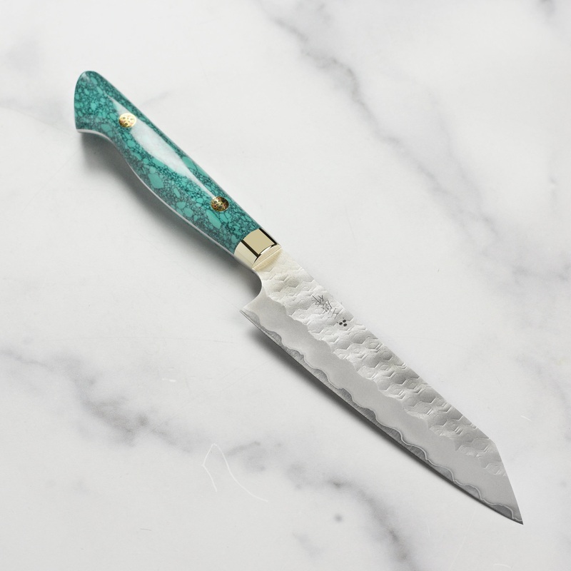 Nigara SG2 Migaki Tsuchime 5.9″ Kiritsuke Petty, Green Turquoise