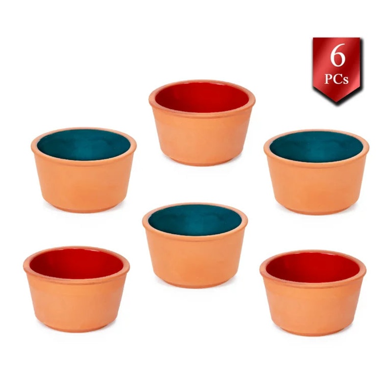 Colorful Terracotta Clay Serving Bowl Set, Set of 6, 3.5 in