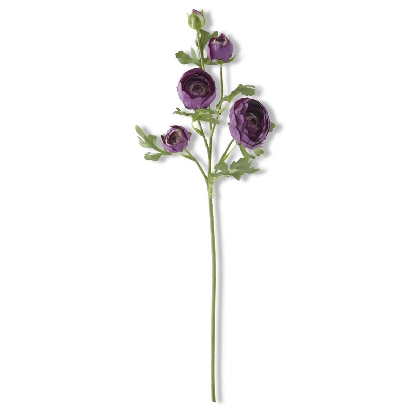 Dark Purple Real Touch 5 Head Ranunculus Stem 24.5″
