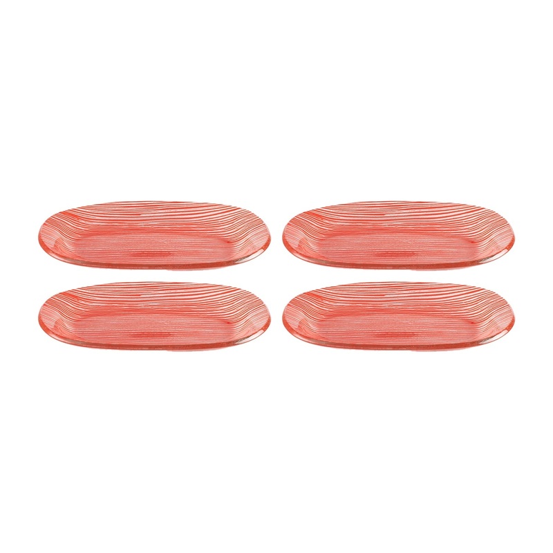 Glass Dinnerware 7.75″ x 4.25″ x h:0.5″ Oval Red Glass Platter (Set of 4)
