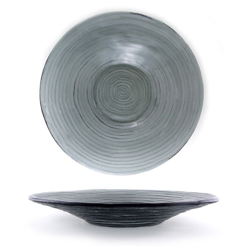 Glass Dinnerware dia.17.75″ h:3″ 4.5 qt. Round Charcoal Glass Bowl
