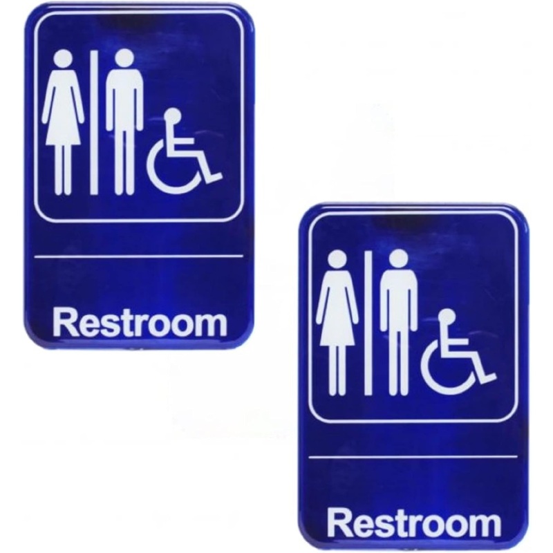 6″ x 9″ Restrooms/Accessible Bathroom Sign with Easy Peel Self-Adhesive White on Blue Color Set of 2- Waterproof Self Adhesive Store Signs Indoor/Outdoor Warning Marker Home Business Use