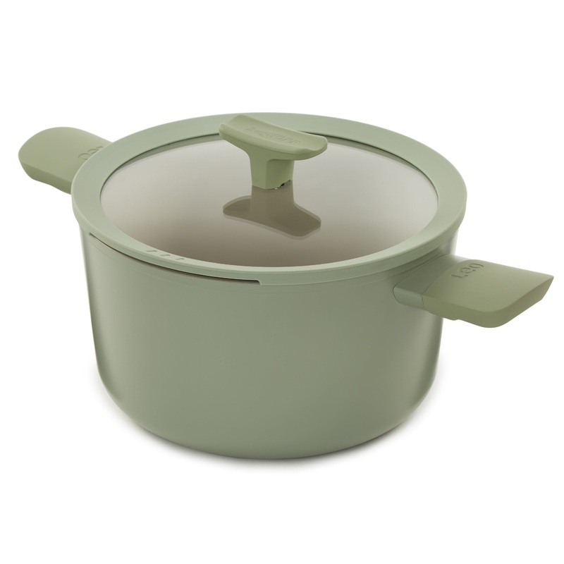 BergHOFF Balance Nonstick Ceramic Stockpot 10″, 4.6qt. With Glass Lid, Recycled Aluminum, Sage