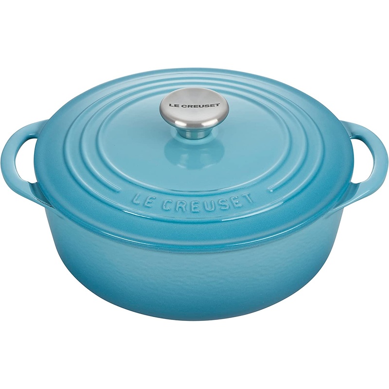 Le Creuset 2 3/4 Qt. Enameled Cast Iron Classic Shallow Round Dutch Oven w/ Stainless Steel Knob – Caribbean- Personalized Engraving Available