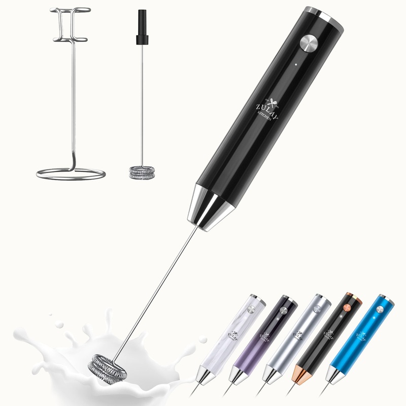 Rechargeable Milk Frother with Stand – Dual-Speed & Waterproof Handheld Electric Mixer