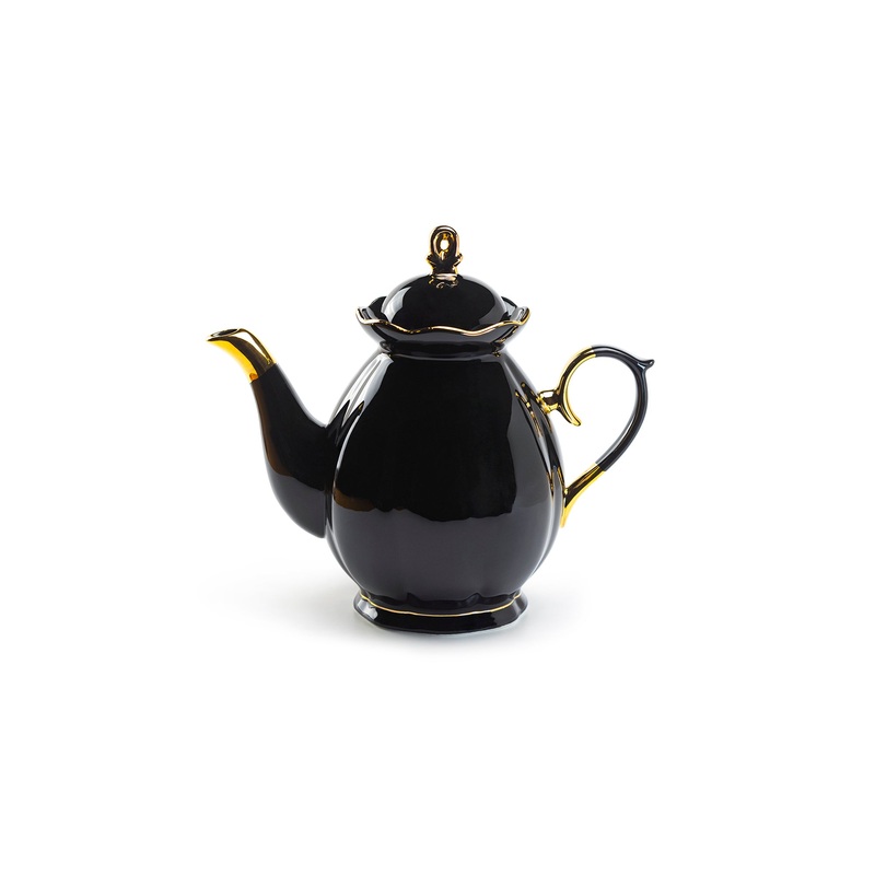 Black Gold Scallop Fine Porcelain Teapot