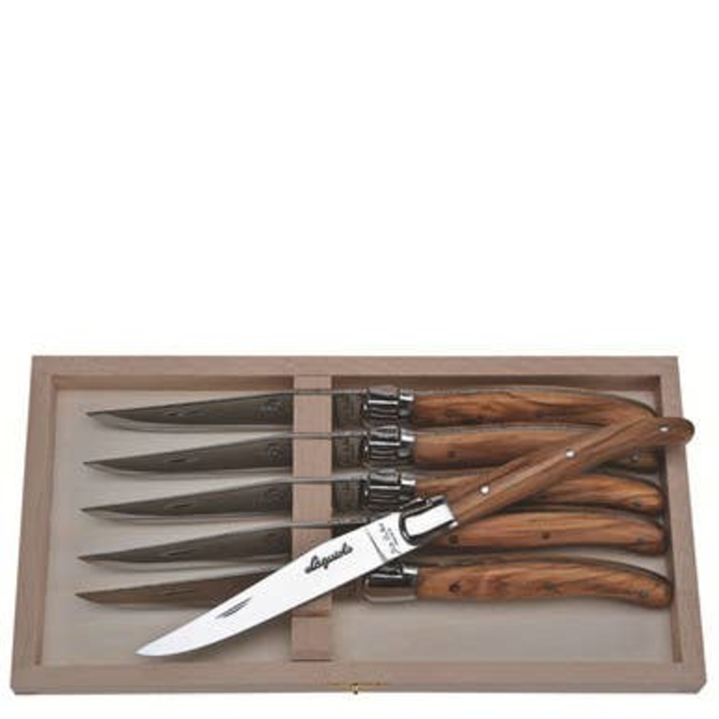 Jean Dubost 6 Steak Knives Olive Wood in Box