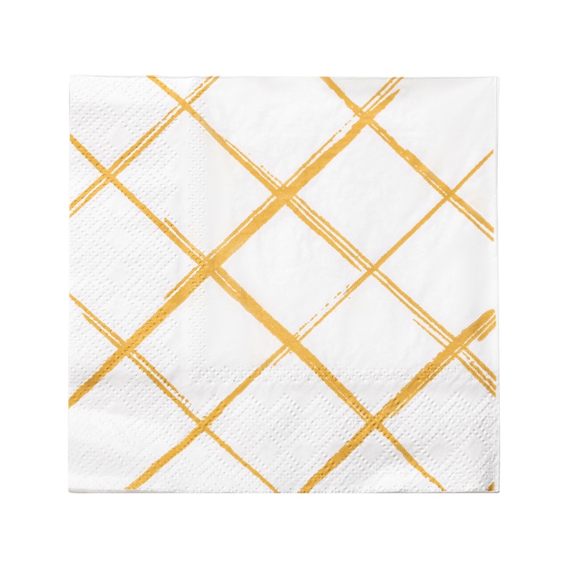 White with Gold Diamond Paper Beverage/Cocktail Napkins
