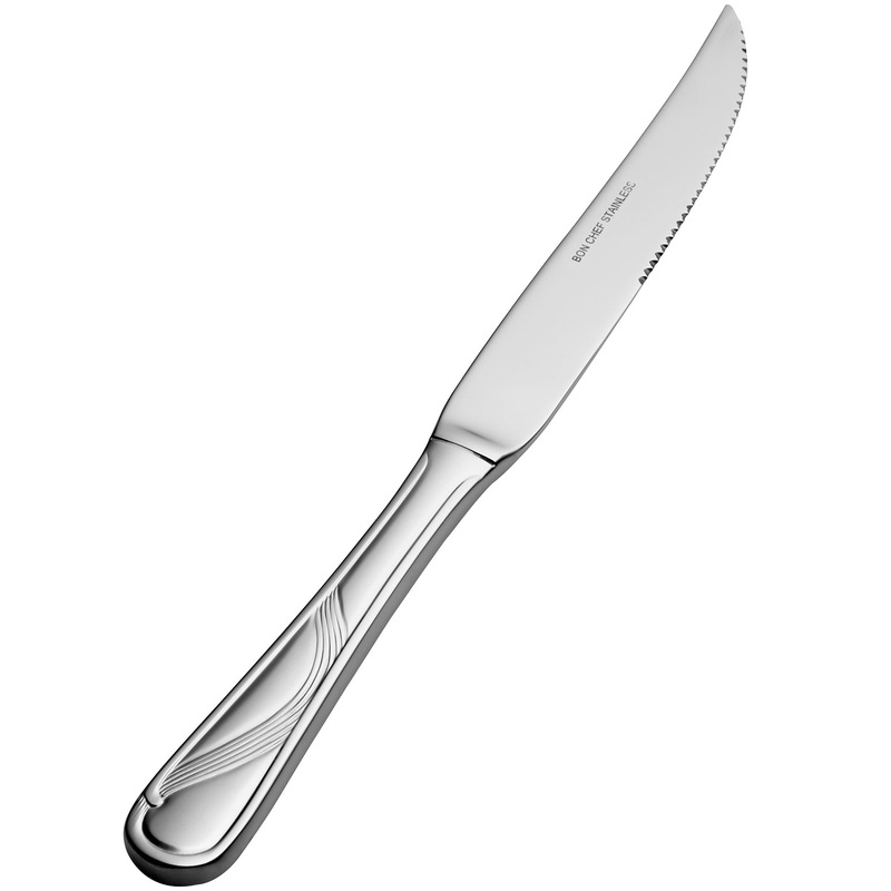 Bon Chef S2215 Wave 10″ 13/0 Stainless Steel European Size Solid Handle Steak Knife – 12/Pack