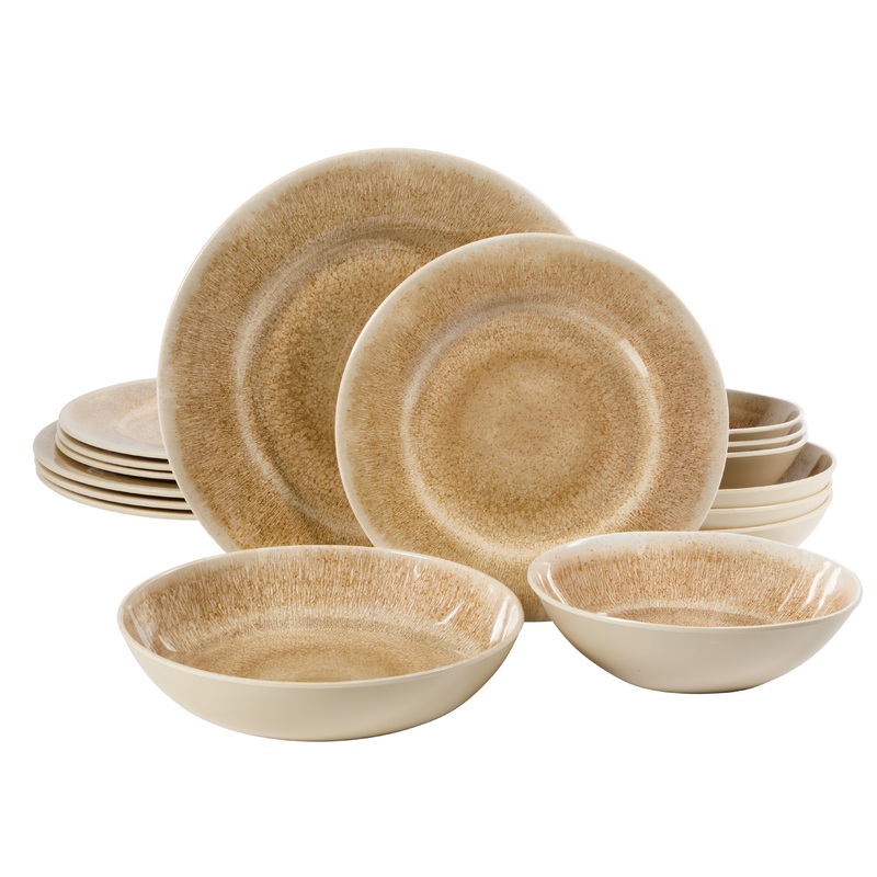 Gibson Home Casper Court 16-Piece Melamine Dinnerware Set  Reactive Glaze Look Plates and Bowls, Service for 4  Top Rack Dishwasher Safe Everyday Dining Set