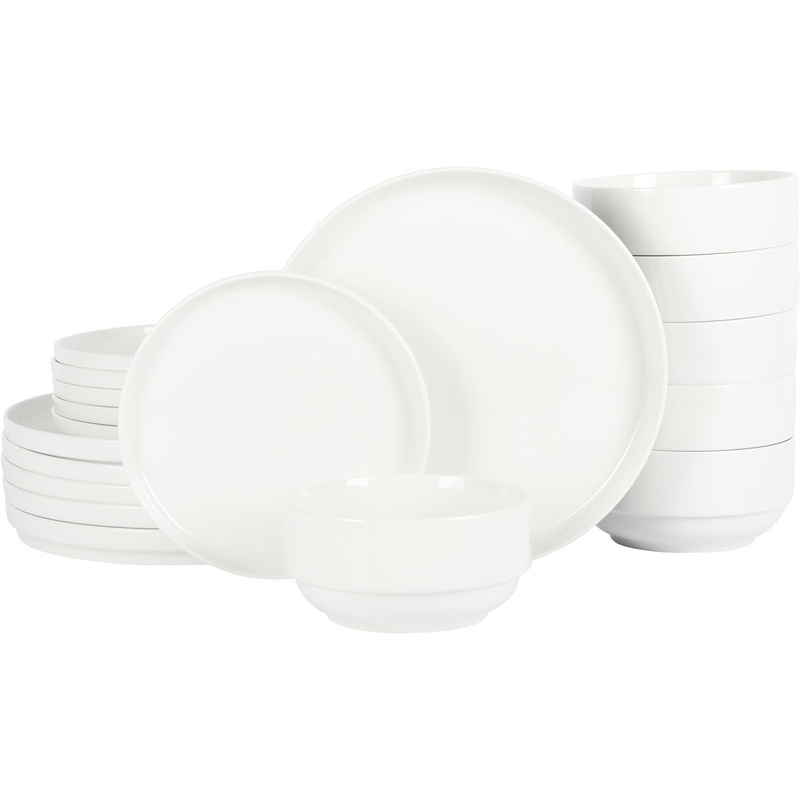 Gibson Home Rothernberg Stackable 18 Piece, Service for 6, White Porcelain Plates and Bowls Set