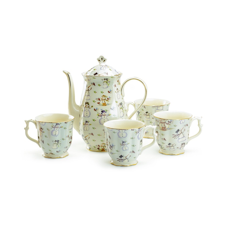 Holiday Snowmen Chocolate Pot with Mugs Set