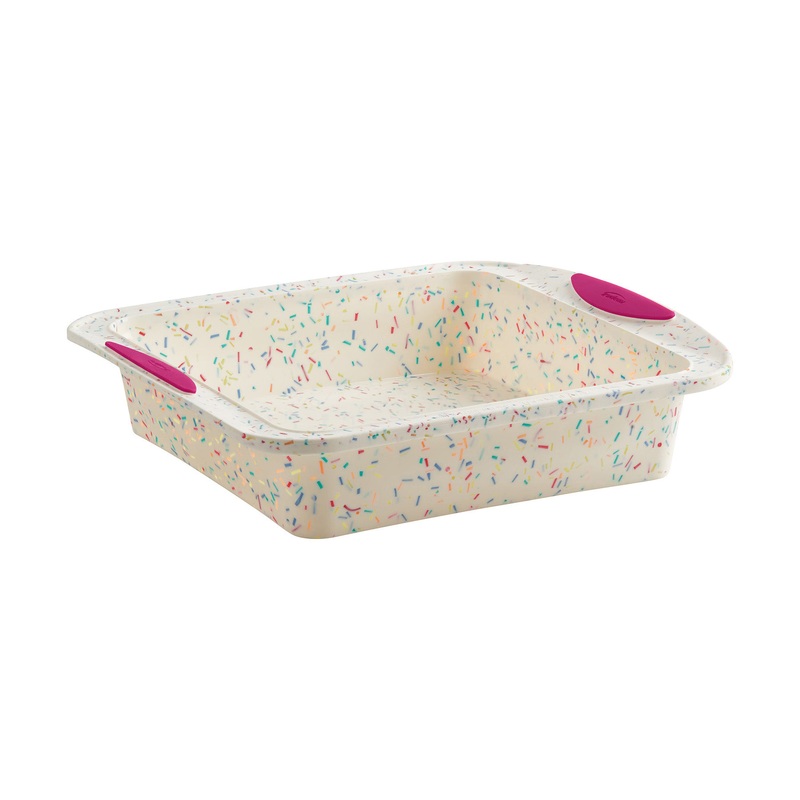Trudeau Structure Silicone 8″ x 8″ Square Cake Pan, Confetti/Fuchsia