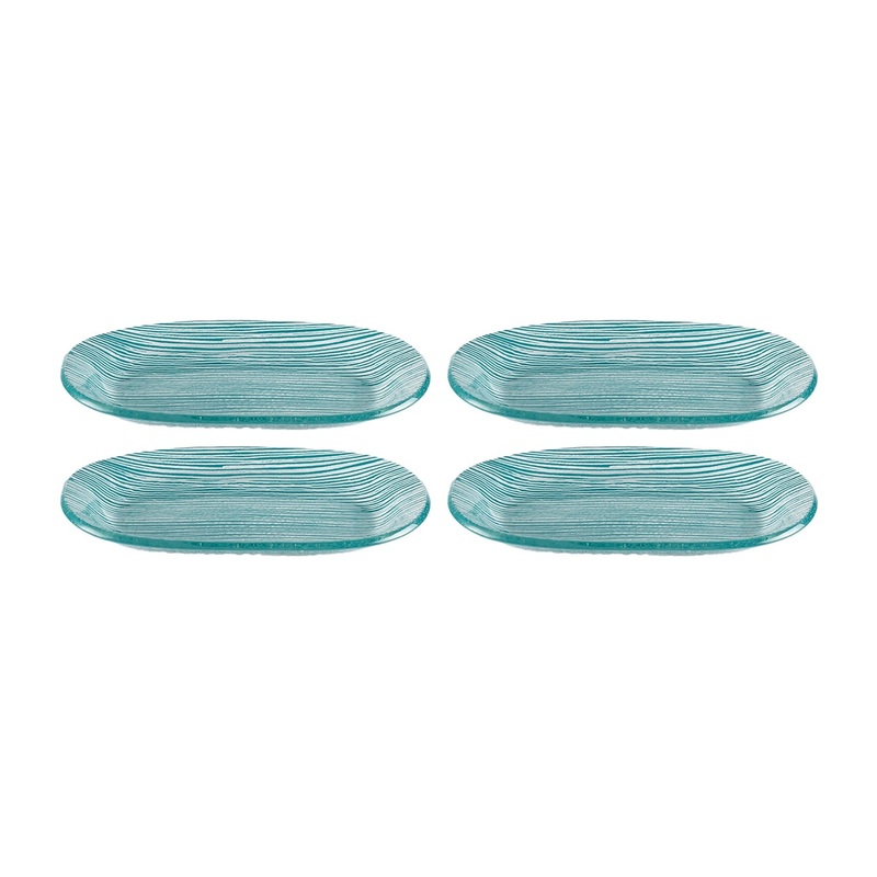 Glass Dinnerware 7.75″ x 4.25″ x h:0.5″ Oval Blue Glass Platter (Set of 4)
