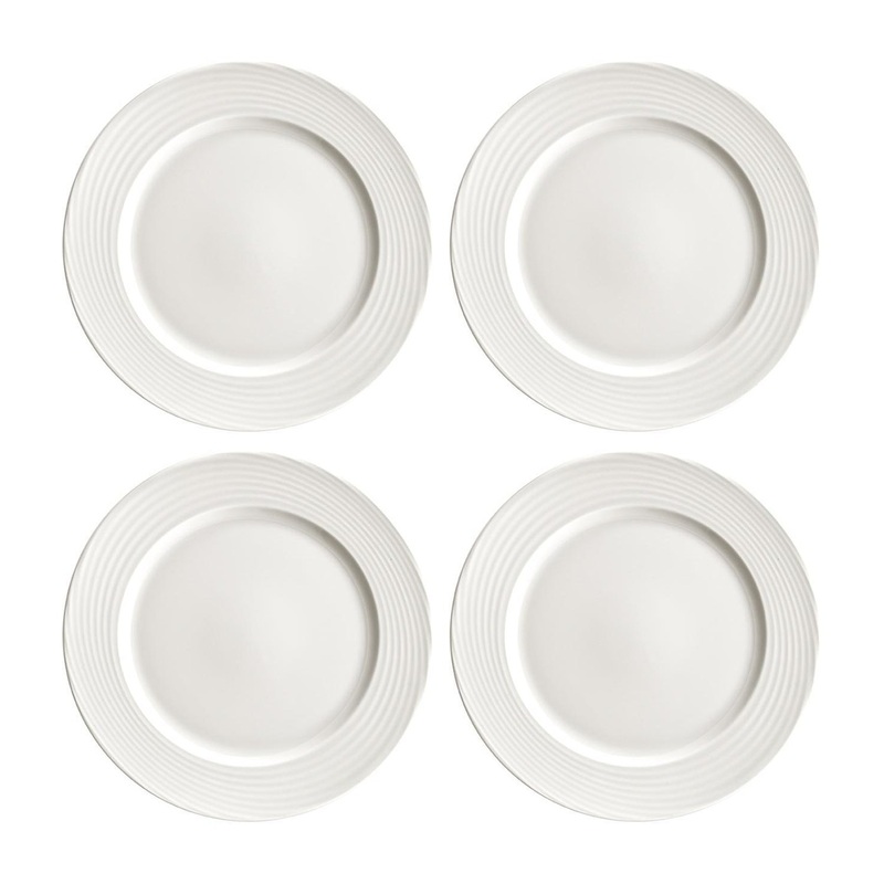 Loop dia.10″ Round Warm White Porcelain Plate (Set of 4)