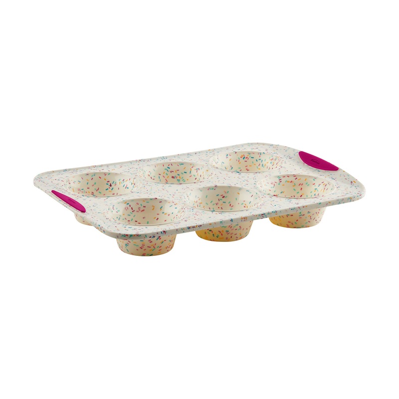 Trudeau Structure Silicone 6 Cavity Jumbo Muffin Pan, Confetti/Fuchsia