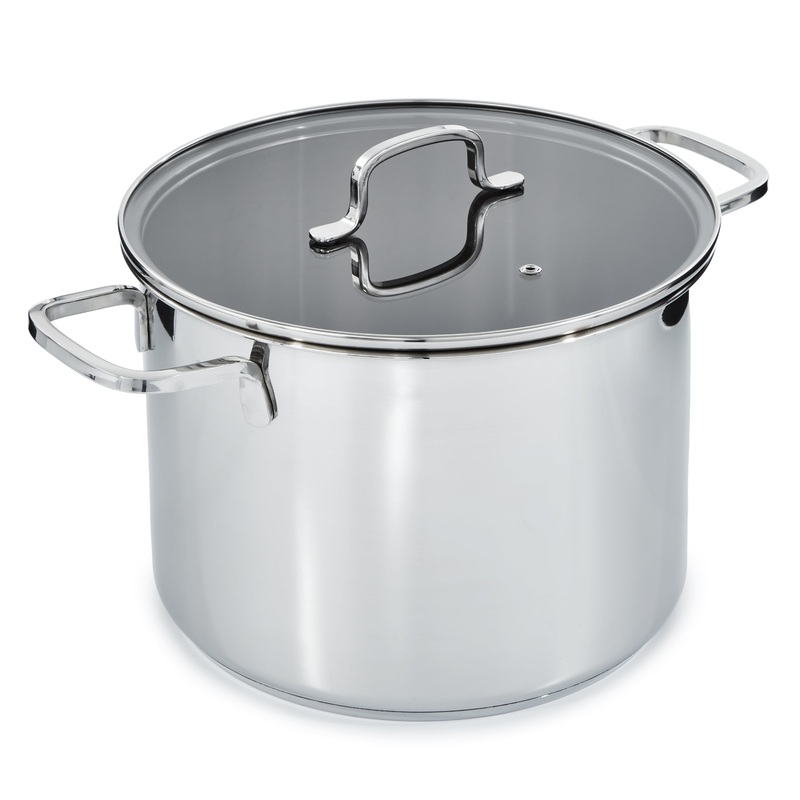 BergHOFF DiNA Helix Recycled 18/10 Stainless Steel 10.25″ Stockpot 10.6qt., Glass Lid