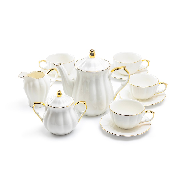 White Gold Scallop Fine Porcelain Tea Set