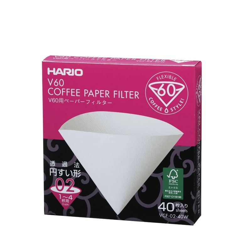 White Paper Filter for Hario Drippers – Pack of 40 – Tabbed