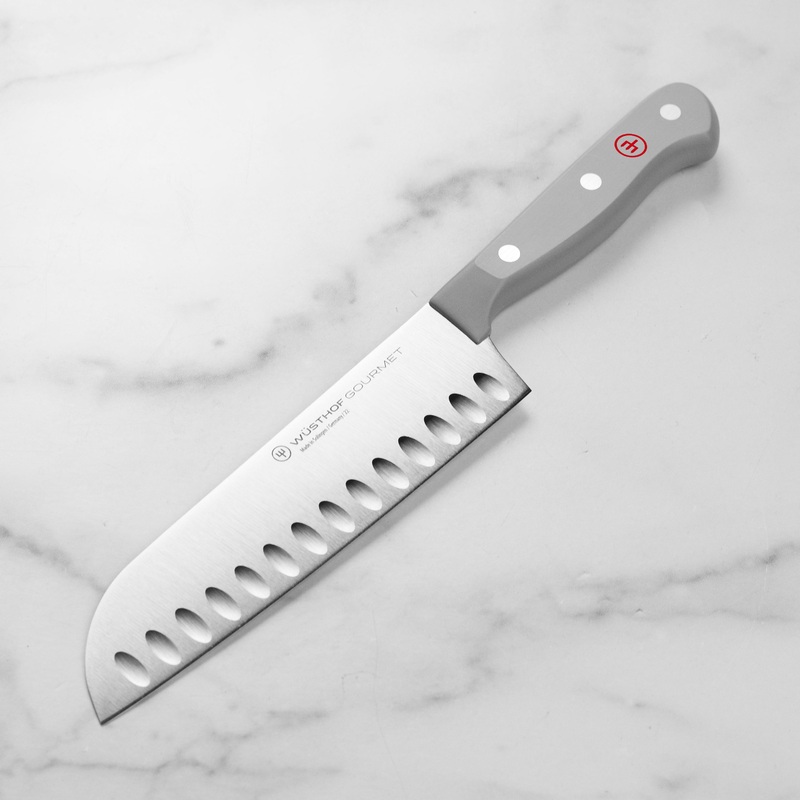 Wusthof Gourmet 7″ Hollow Edge Santoku Knife, Grey Handle