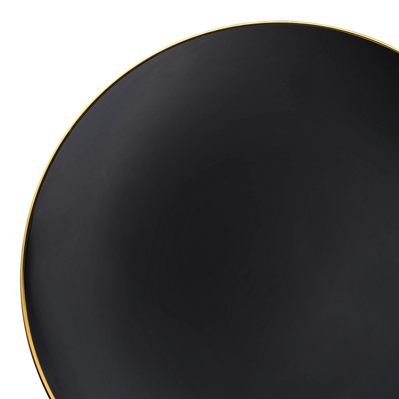 Black with Gold Rim Organic Round Disposable Plastic Appetizer/Salad Plates (7.5″)