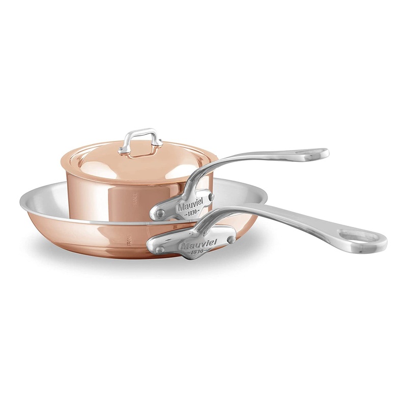 Mauviel M’Heritage M’6 S Induction Copper Sauce Pan With Lid 1.2-qt and Frying Pan 10.24-in Bundle