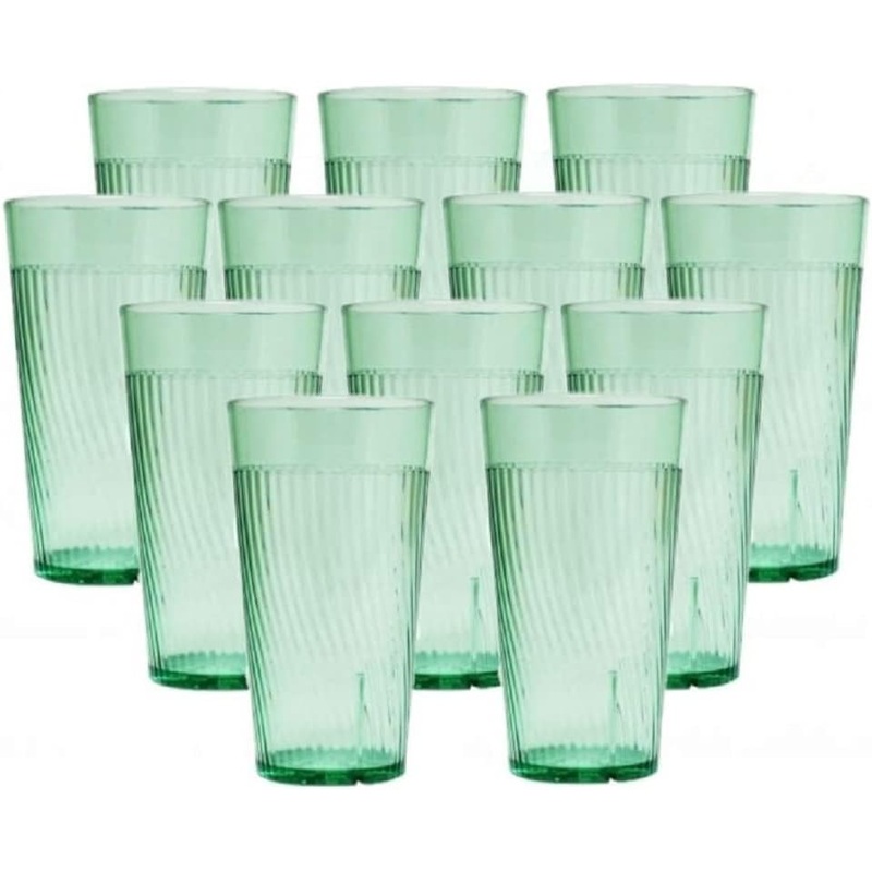 Belize Tumbler/Drinking Cups Green Polycarbonate Set of 12 – Premium Iced Tea Glasses Stackable Reusable Drinking Glasses Dishwasher Safe Break-Resistant for Home Restaurants