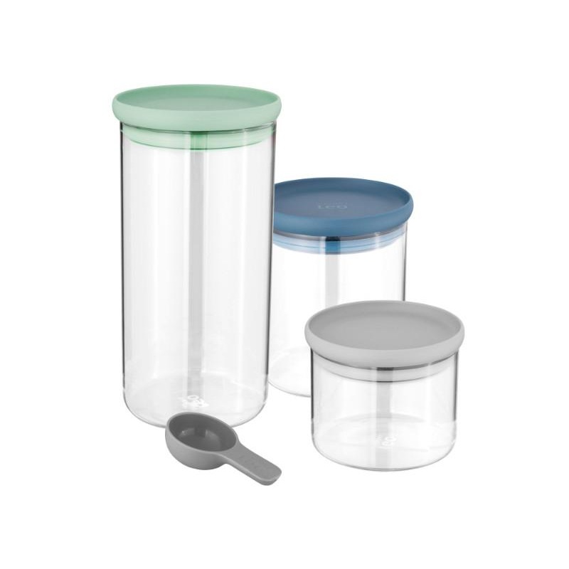 BergHOFF Leo 4Pc Glass Food Container Set and Scoop, Multicolor