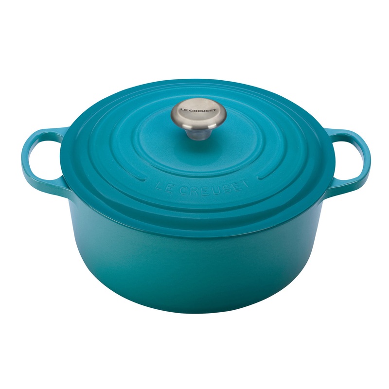 Le Creuset 7 1/4 Qt. Signature Round Dutch Oven w/Stainless Steel Knob – Caribbean- Personalized Engraving Available