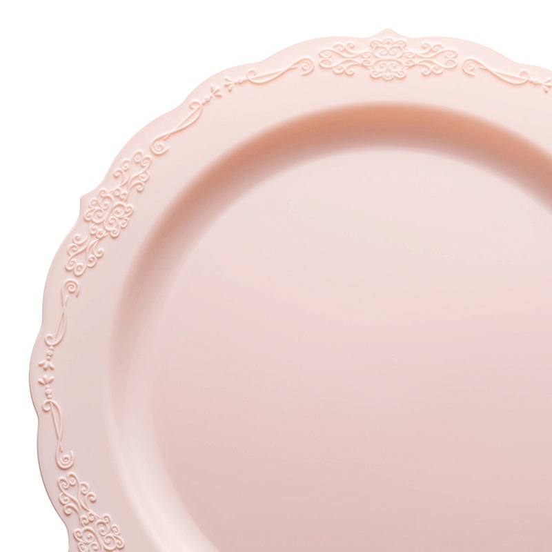 Pink Vintage Round Disposable Plastic Dinner Plates (10″)