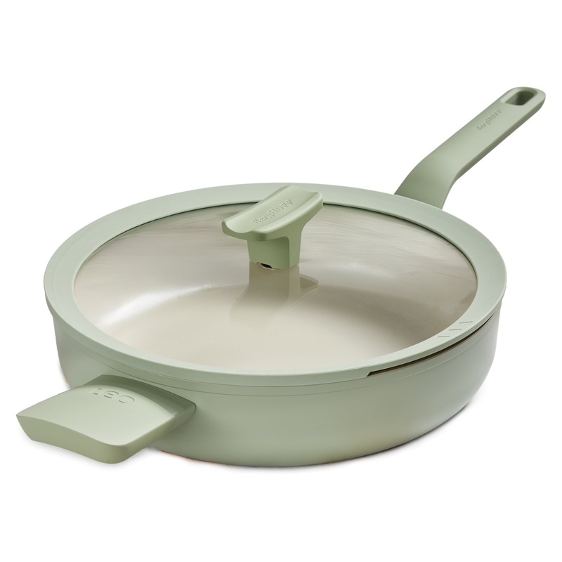 BergHOFF Balance Nonstick Ceramic Saut Pan (Long Handle) 10.25″, 3.1qt. With Glass Lid, Recycled Aluminum, Sage