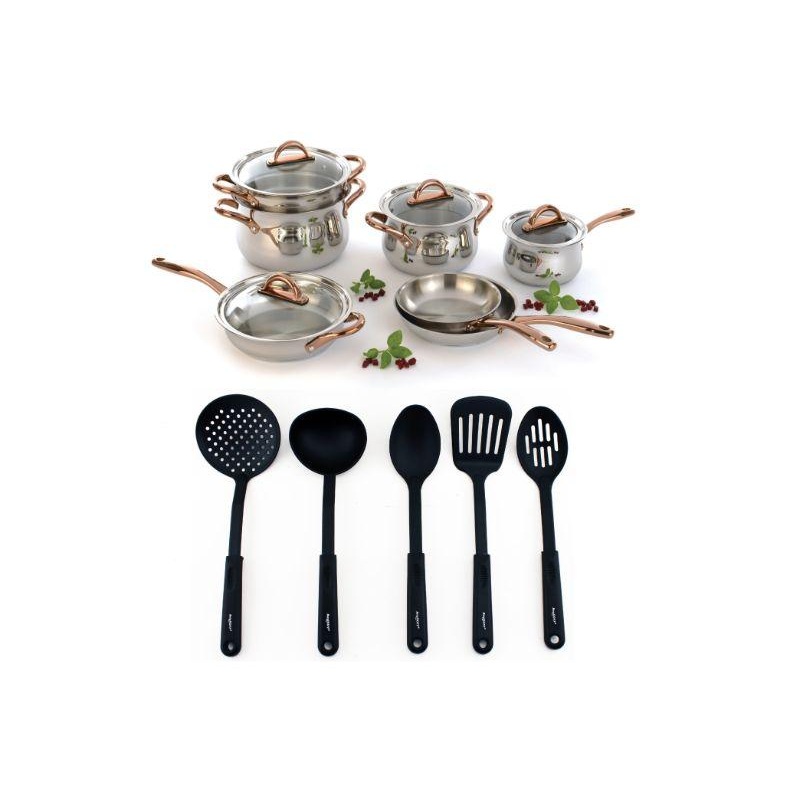 BergHOFF Ouro Gold 16Pc 18/10 Stainless Steel Cookware Set with Glass Lids