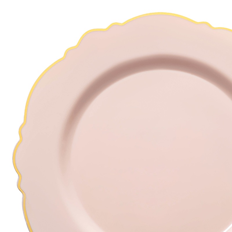 Pink with Gold Rim Round Blossom Disposable Plastic Appetizer/Salad Plates (7.5″)