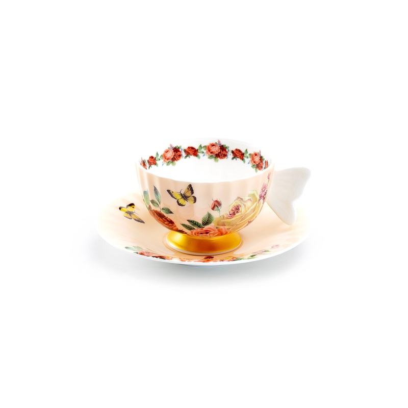 Rose Butterfly Bone China Tea Cup and Saucer