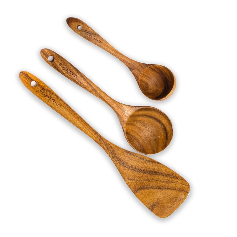 BergHOFF Acacia 3Pc Wooden Utensil Set, Spatula, Spoon & Ladle