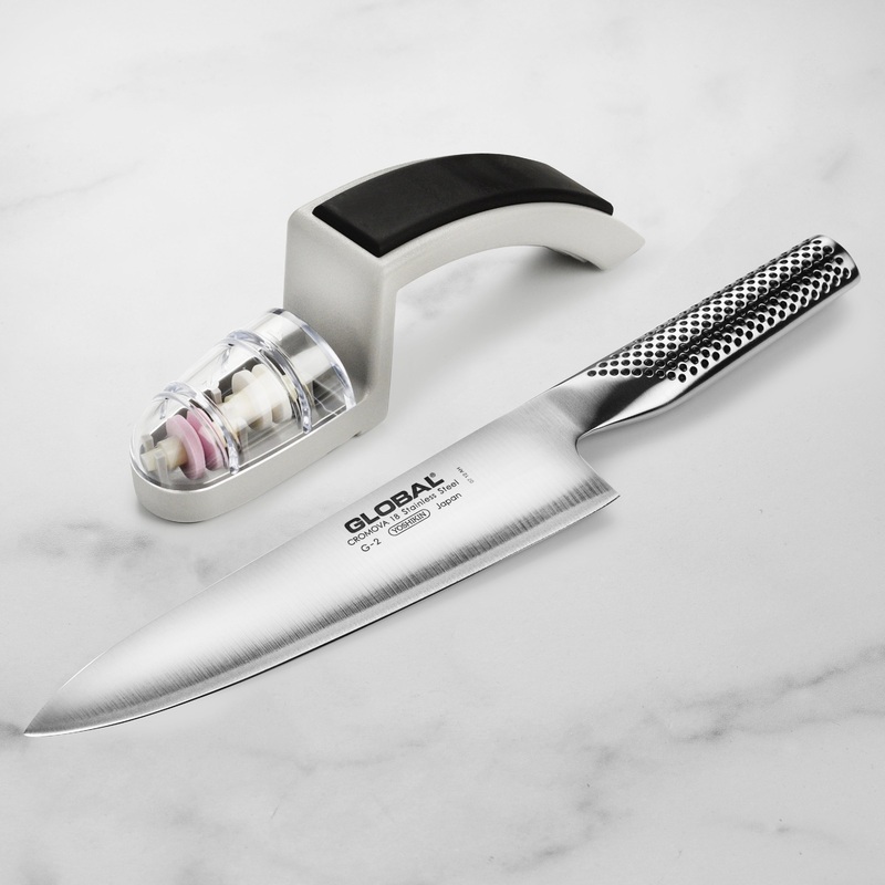 Global 8″ Chef’s Knife with Water Stone Sharpener