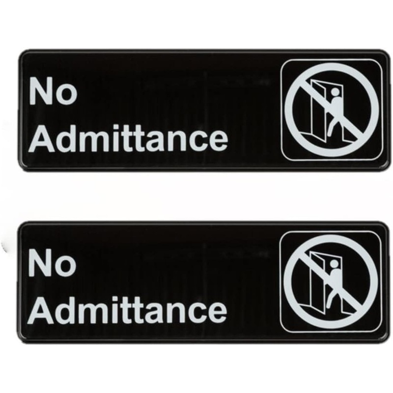 9″ x 3″ No Admittance Sign with Easy Peel Self-Adhesive White on Black Color Set of 2- Door Sign Waterproof Self Adhesive Store Signs Indoor/Outdoor Warning Marker Home Business Use