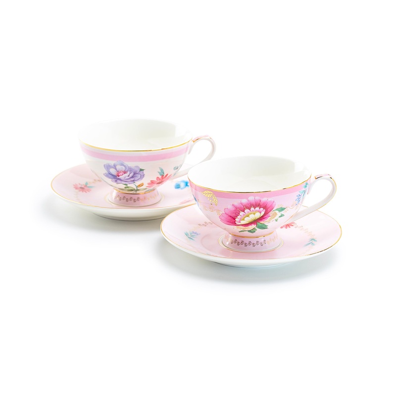 Pink Flower Garden Fine Porcelain Cup and Saucer Sets