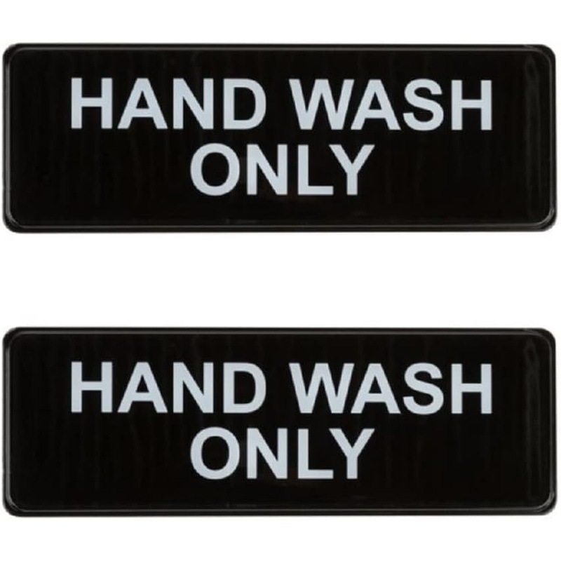 9″ x 3″ Hand Wash Sign with Easy Peel Self-Adhesive White on Black Color Set of 2- Door Sign Waterproof Self Adhesive Store Signs Indoor/Outdoor Warning Marker Home Business Use