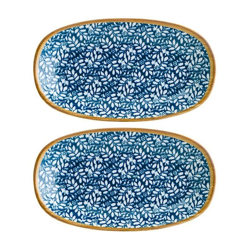 Calif 6″ x 3.5″ x h:0.75″ Oval Decorated Porcelain Platter (Set of 2)