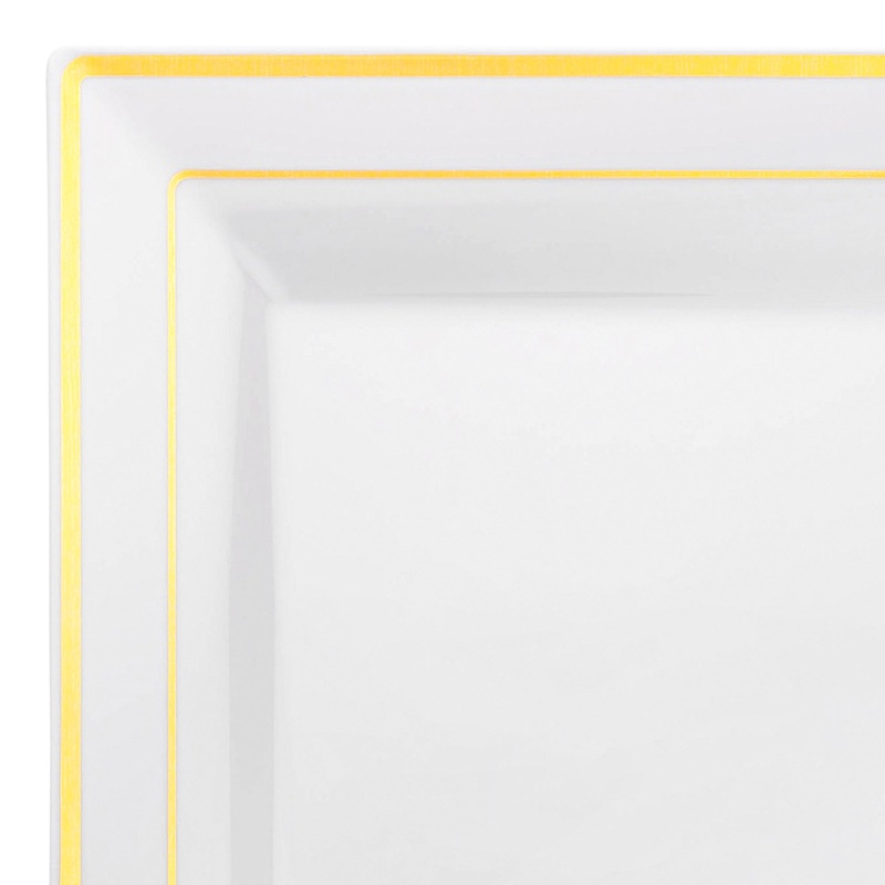 White with Gold Square Edge Rim Plastic Appetizer/Salad Plates (6.5″)