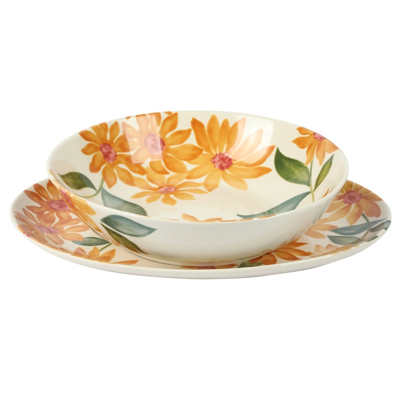 Bloomhouse Sunnyflower 2-Piece Hand-Painted Floral Stoneware Serving Set